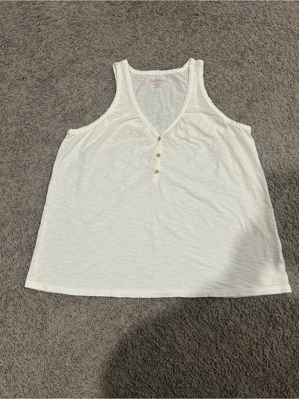 Lilly Pulitzer White V‑Neck Henley Tank Top size XL - Picture 3 of 8